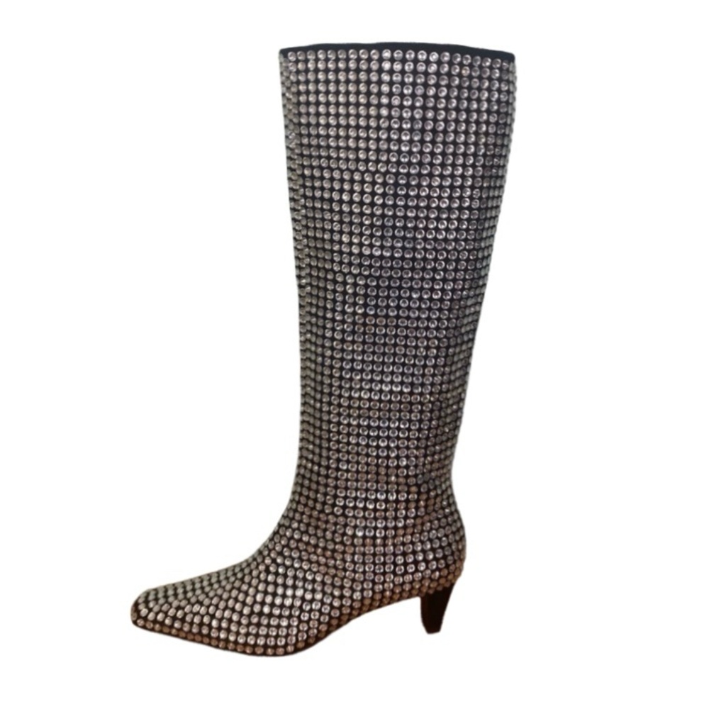 🍒NIB🍒 Jeffrey Campbell Crystal-Studded Black Suede Outwest-KJ Boots, Size 9 - Picture 7 of 16
